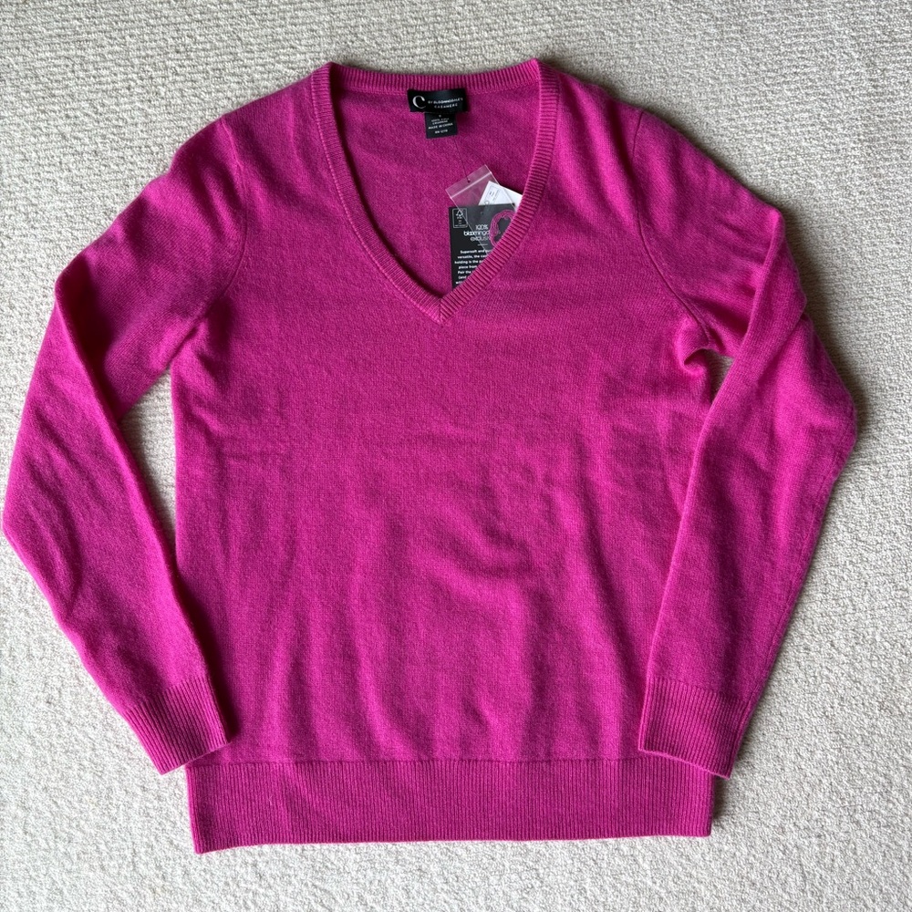 C By Bloomingdale’s Cashmere Women's Sweater Cherry Blossom Size S V Neck